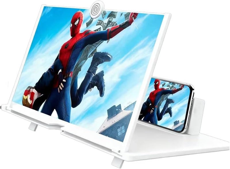 Dymicbit 12'' Screen Magnifier Amplifier 3D HD Smart Mobile Phone Movies Amplifier with Leather Foldable Holder Stand for Any Smartphone (White) - Image 1